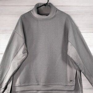 Tahari Sport Women's Large Gray Ribbed Pullover Sweatshirt Loose Turtleneck
